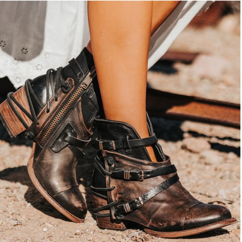 Freebird Brown and Black Heeled Boots